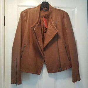 New Theory Phelan Brown Leather Motorcycle Jacket - Size Small